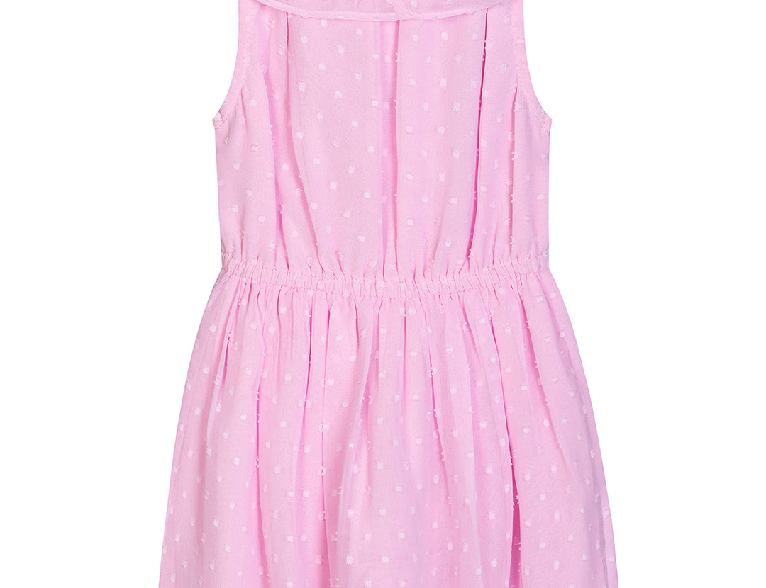 Girls Pink Georgette Solid Fit & Flare Dress back view
