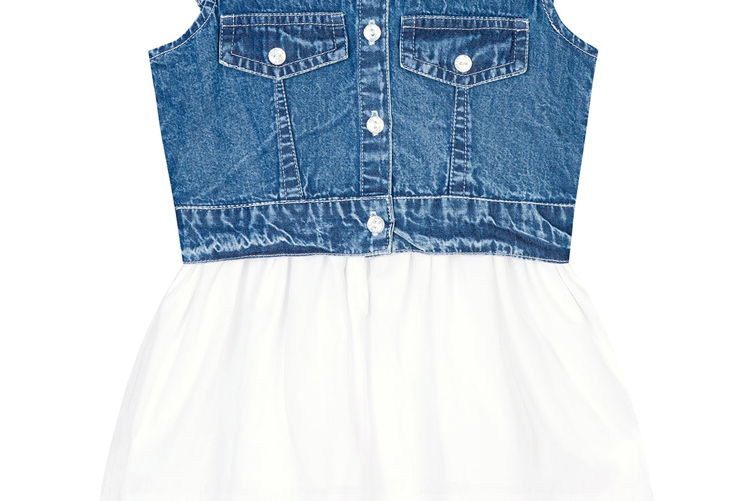Denim & Mesh Dress for Girls front