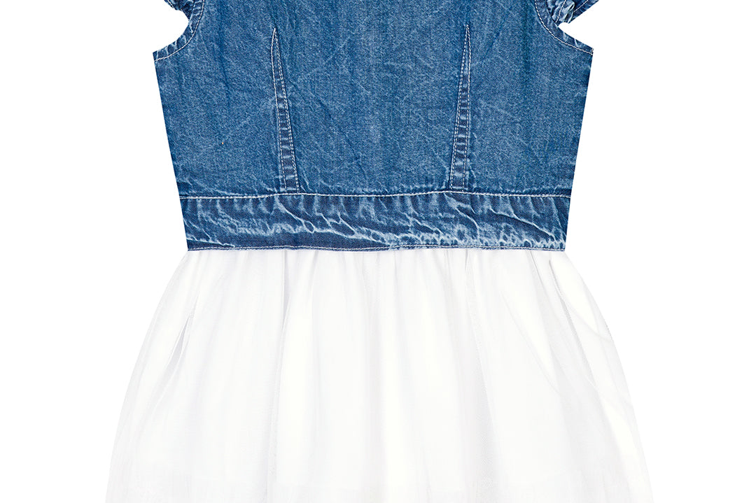 Denim & Mesh Dress for Girls back